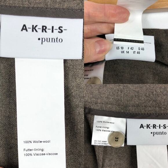 New  Akris Punto Maiko Pleated Flattering High Waisted 100% Wool Trousers Pants - Picture 12 of 16